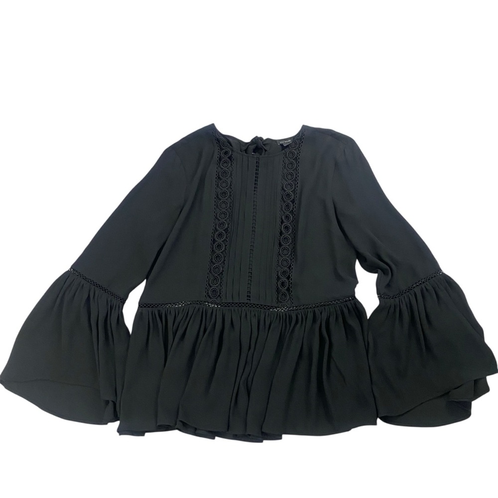 Ann Taylor Black Blouse Size Small Bell Sleeve Minimalist Whimsygoth Feminine
